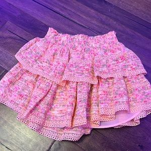 AERIE ORANGE FLORAL ROCK N RUFFLE SKIRT